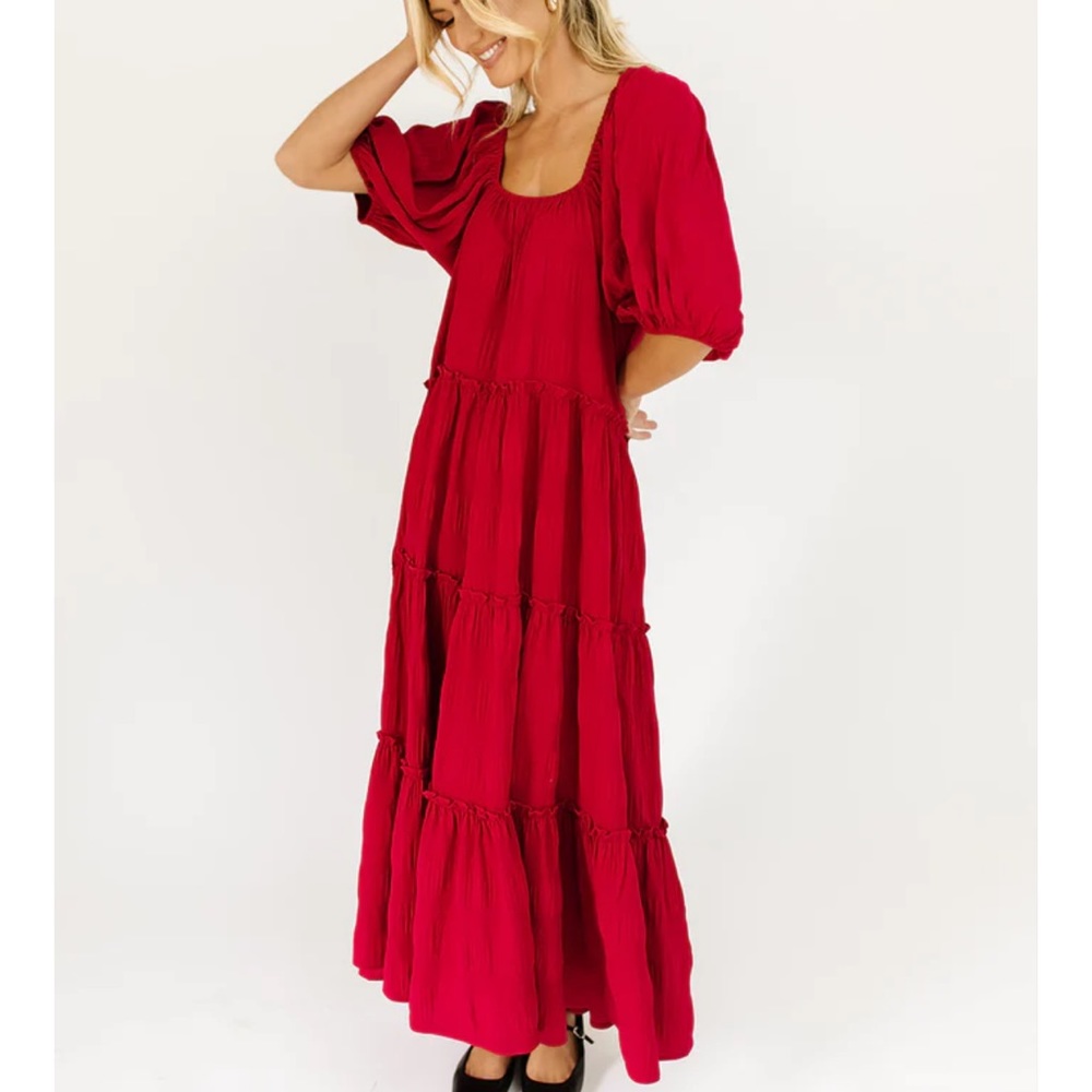 Bohemian Crimson Red Maxi Dress Shop Zoco Daymaker L Boho Hippie Puffy Sleeve